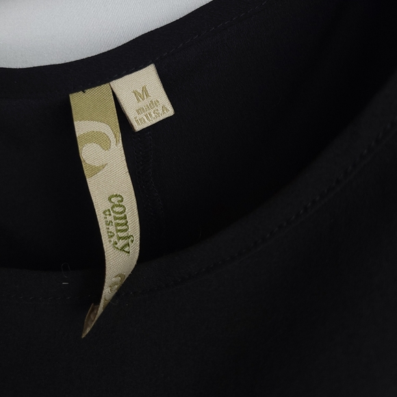 Comfy USA Black Cold Shoulder Draping Asymmetrical Artsy Chic Midi Dress Sz Med - Picture 8 of 9